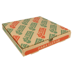 CAJAS DE PIZZA 350 G/M2 24 X 24 X 3 cm. 2 CAPAS DE PAPEL RECICLADO + 1 INTERIOR 100% VIRGEN/ NATURAL CARTÓN MICROCANAL