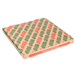 CAJAS DE PIZZA 350 G/M2 40 x 40 x 3,5 cm.2 CAPAS DE PAPEL RECICLADO + 1 INTERIOR 100% VIRGEN/NATURAL CARTÓN MICROCANAL