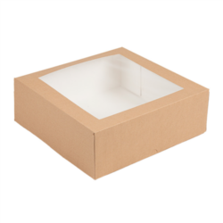 CAJAS PASTELERÍA CON VENTANA "THE PACK" 28 x 28 x 10 cm. NATURAL CARTÓN NANO-MICRO + OPP